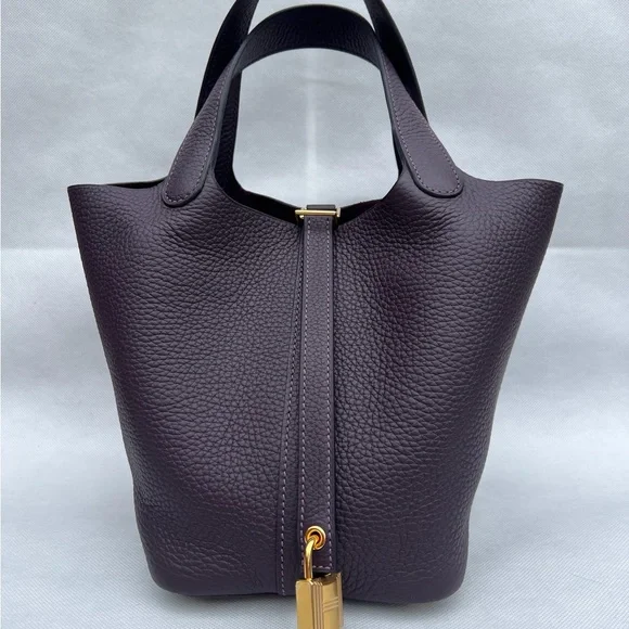 Hermes Plum Leather Picotin Tote with Gold Hardware - Picture 13 of 14